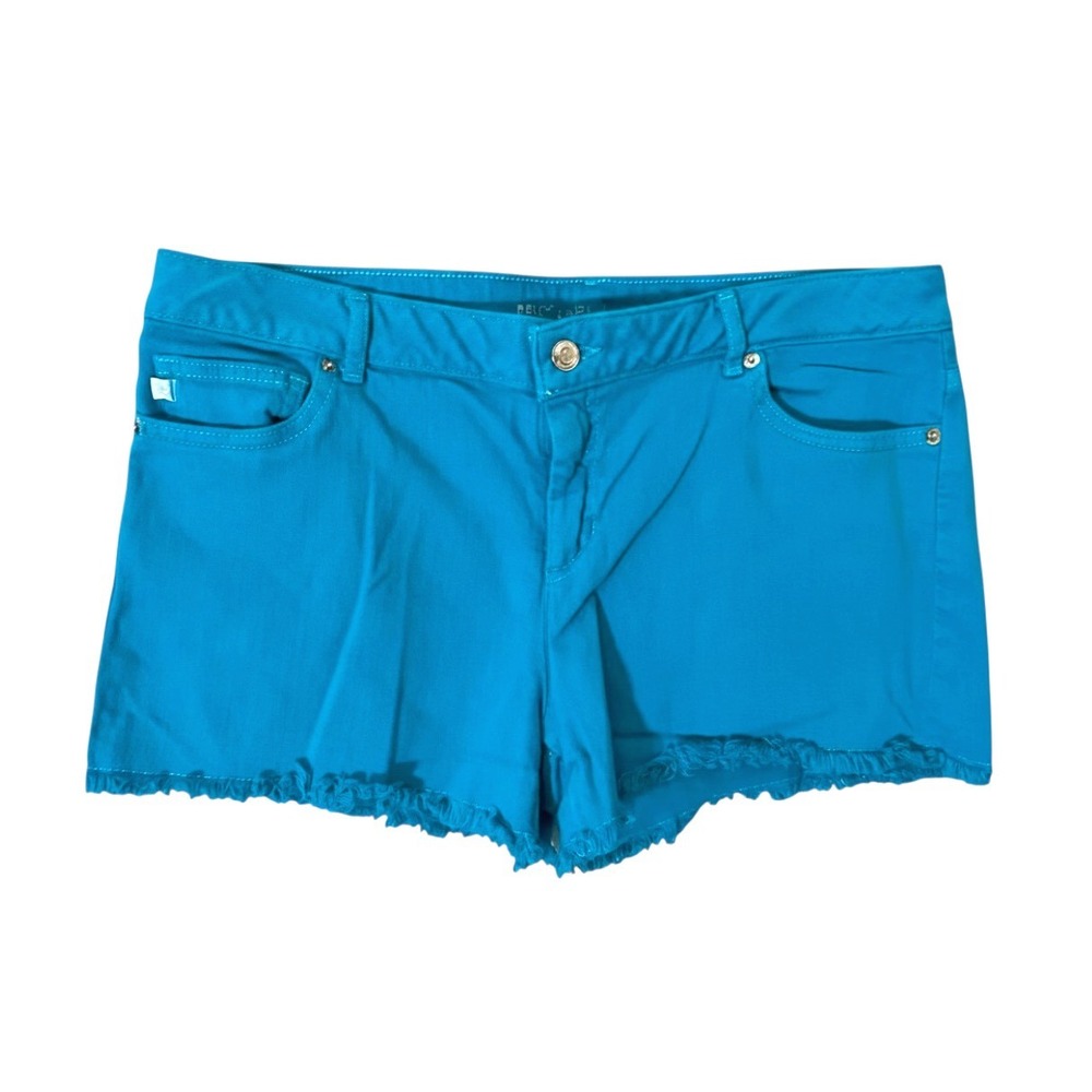MICHAEL KORS Cut-Off Denim Shorts TURQUOISE BLUE Stretch Mid-Rise Slim SIZE 14